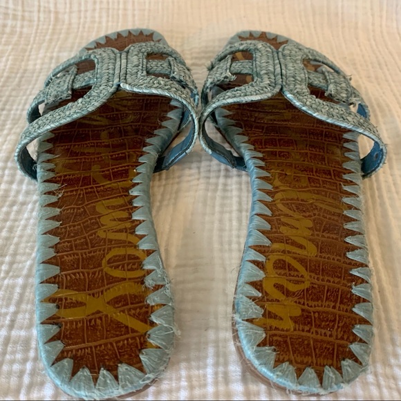 Sam Edelman Beckie Raffia Blue Slide Sandals - Picture 8 of 8